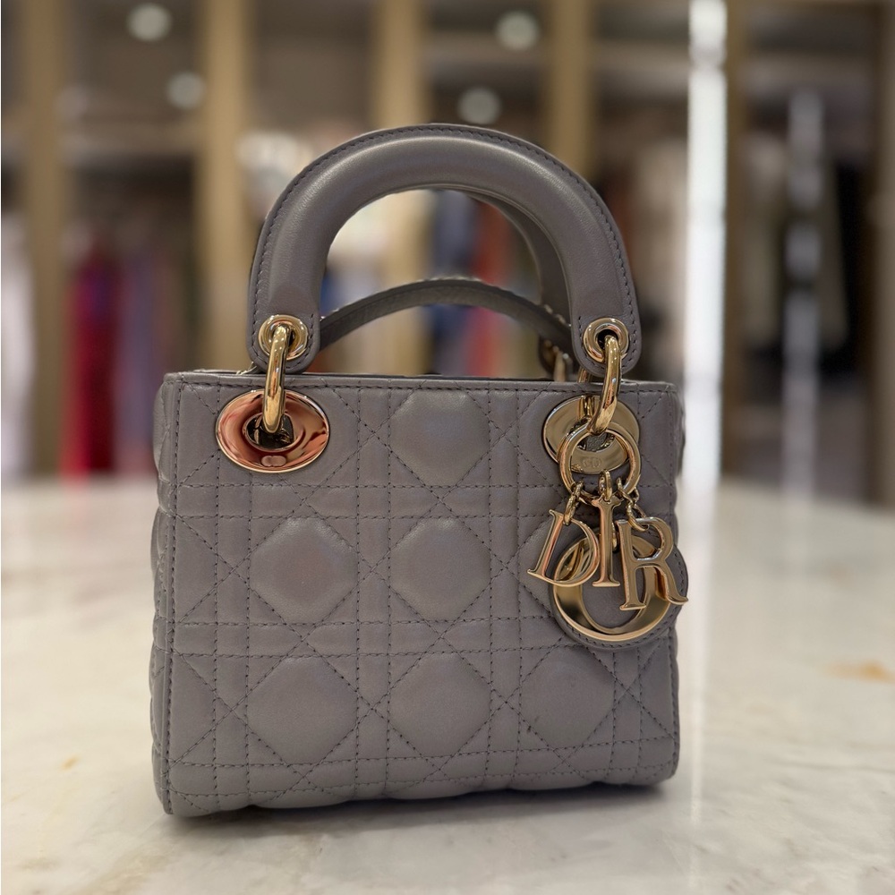 Dior Mini Lady Dior Bag in Silver Cannage Lambskin